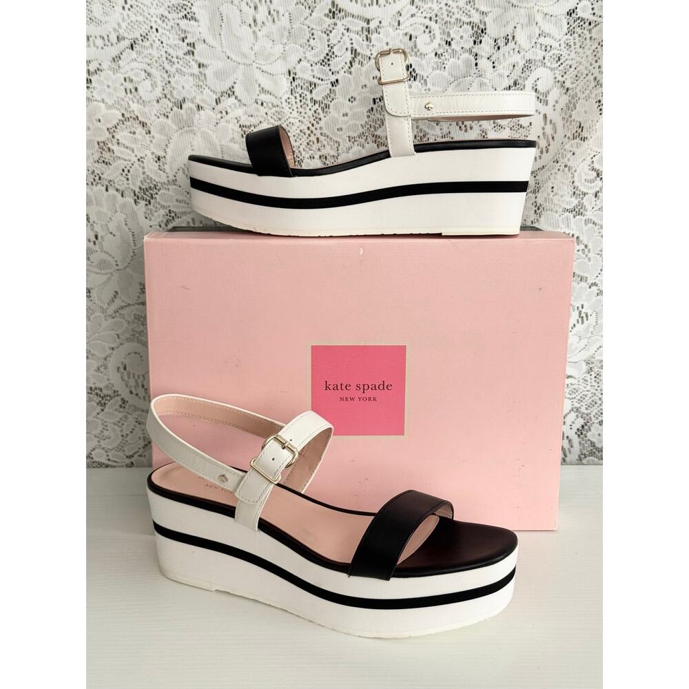 Kate Spade Hayden Platform Sandals Black Optic White NIB Defaced Size 9.5B